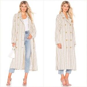Free People Sweet Melody Natural Stripe Trench Coat In Neutral Combo Size S $280